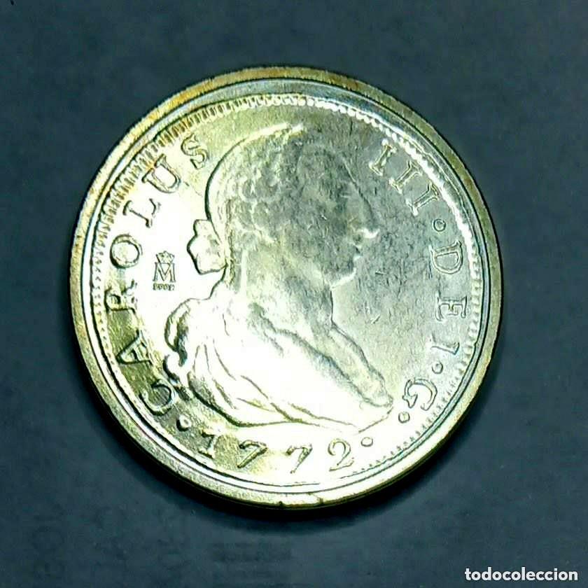 Reproducciones billetes y monedas: R&eacute;plica moneda de Carlos III-ba&ntilde;o plata pura.-.,Ceca Real Casa de la Moneda