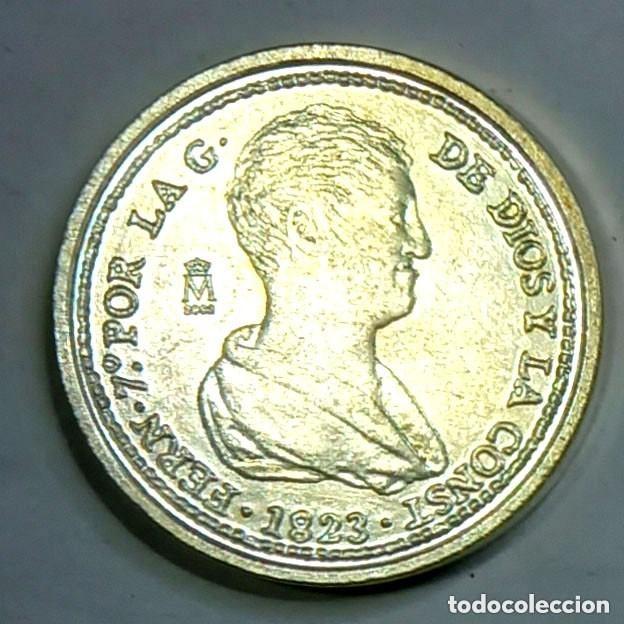 Reproducciones billetes y monedas: R&eacute;plica moneda de Fernando VII-ba&ntilde;o plata pura-.,Ceca Real Casa de la Moneda