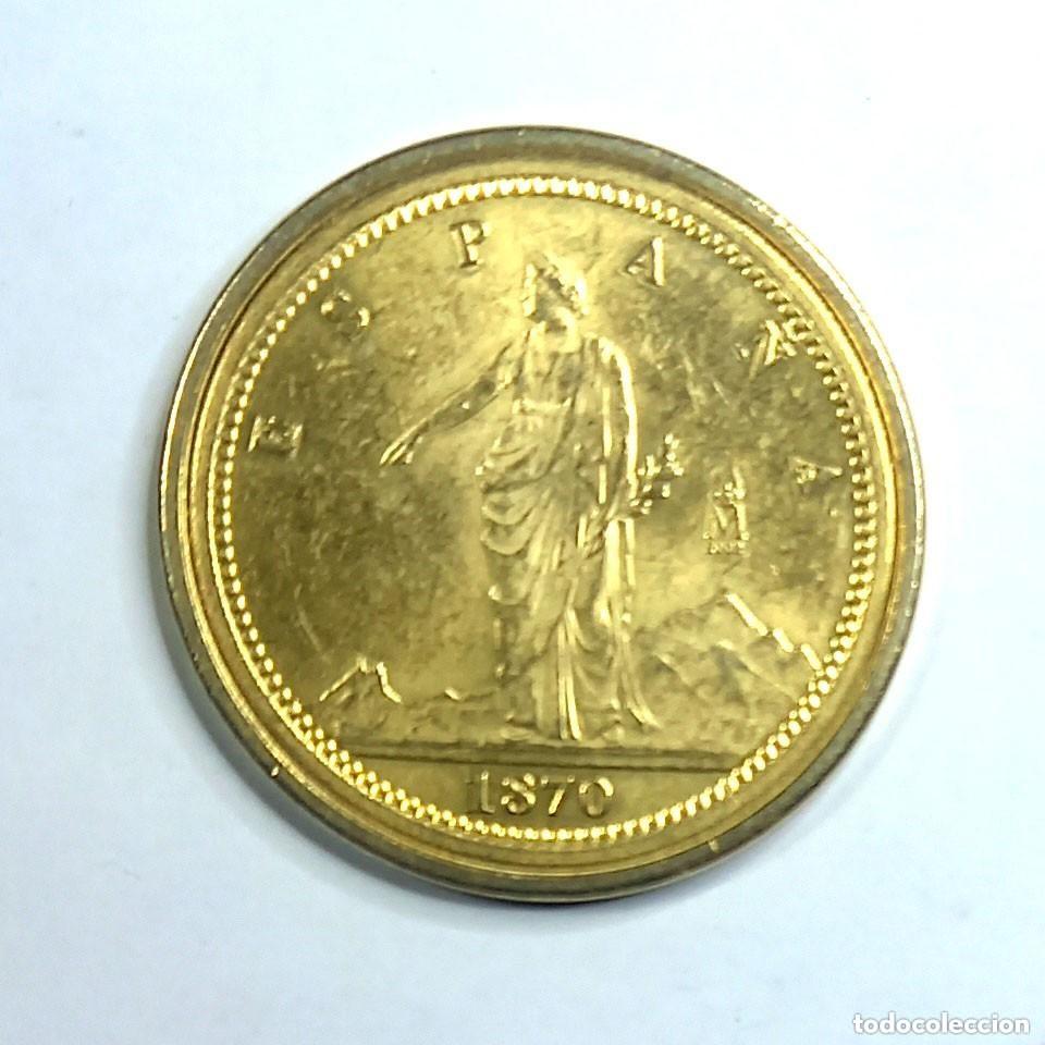 Reproducciones billetes y monedas: R&eacute;plica moneda de Gobierno Provisional -ba&ntilde;o oro 24 Kt.-.,Ceca Real Casa de la Moneda