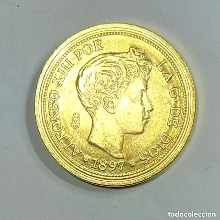 Reproducciones billetes y monedas: R&eacute;plica moneda de Alfonso XIII -ba&ntilde;o oro 24 Kt..-.,Ceca Real Casa de la Moneda