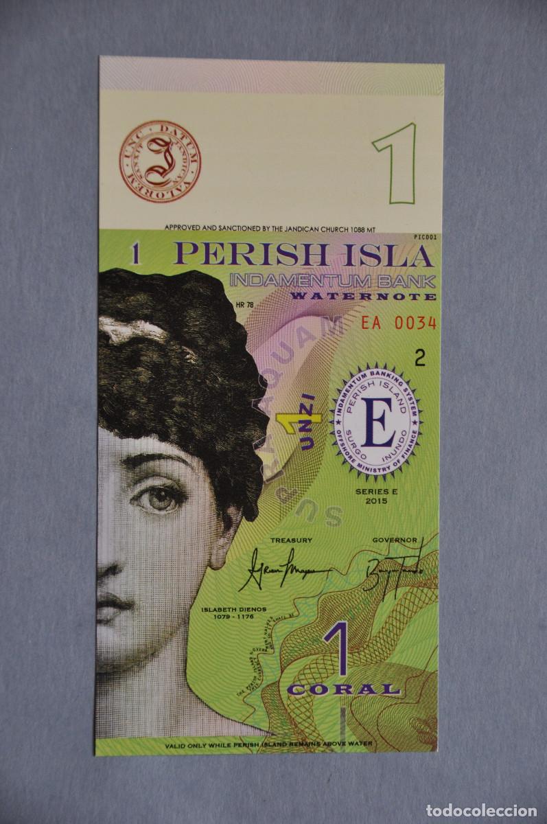 Reproducciones billetes y monedas: BILLETE SOUVENIR - ISLA DE PERISH - 1 CORAL 2015