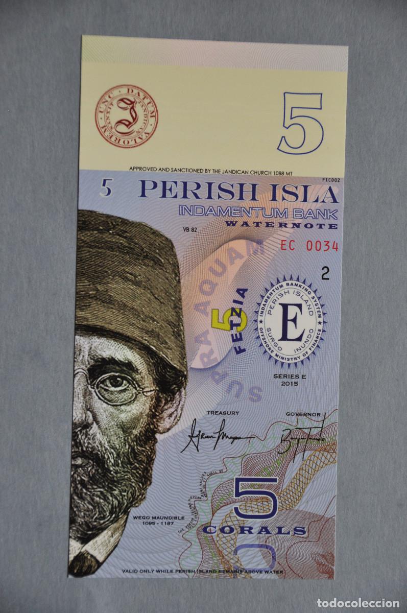 Reproducciones billetes y monedas: BILLETE SOUVENIR - ISLA DE PERISH - 5 CORALES 2015