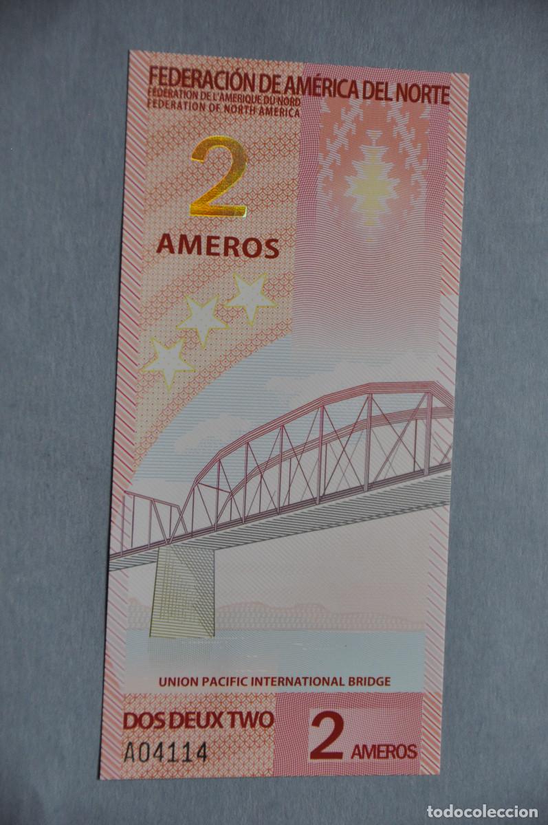 Reproducciones billetes y monedas: BILLETE SOUVENIR - FEDERACION AMERICA DEL NORTE - 2 AMEROS 2011