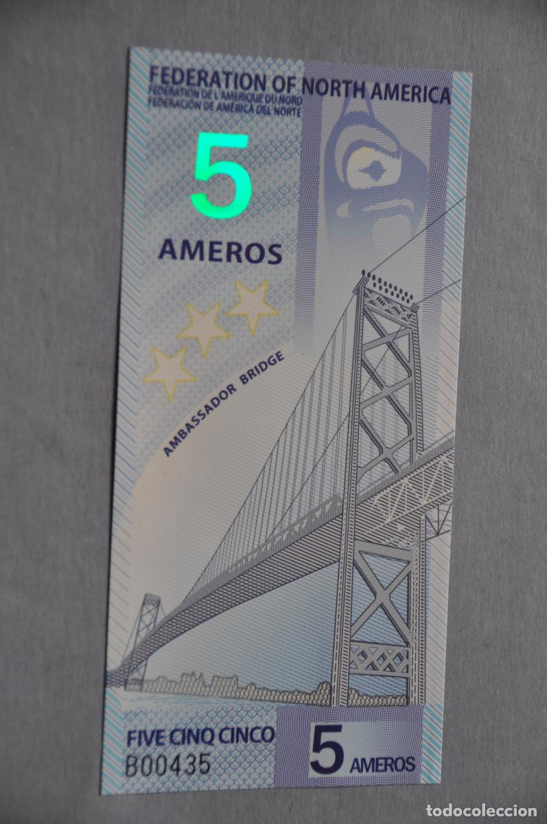 Reproducciones billetes y monedas: BILLETE SOUVENIR - FEDERACION AMERICA DEL NORTE - 5 AMEROS 2011