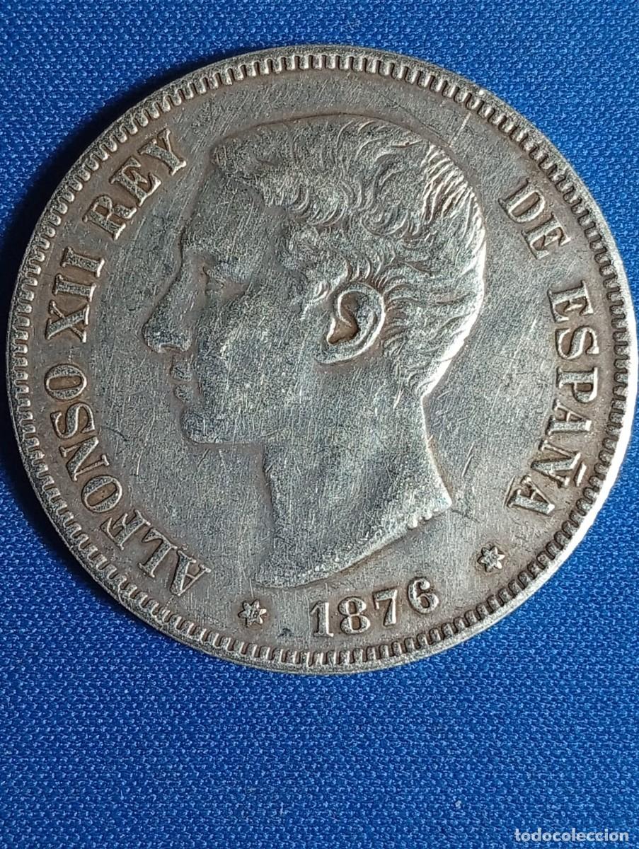 Reproducciones billetes y monedas: Moneda de 5 Ptas de Alfonso XII 1876 ( Reproducci&oacute;n de &Eacute;poca )
