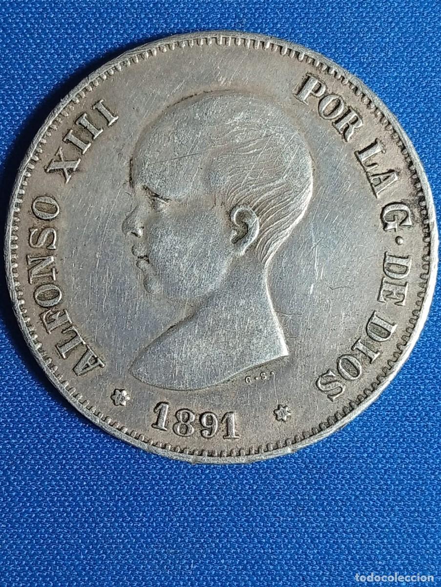 Reproducciones billetes y monedas: Duro de 5 Ptas Alfonso XIII 1891 ( R&eacute;plica de &Eacute;poca )