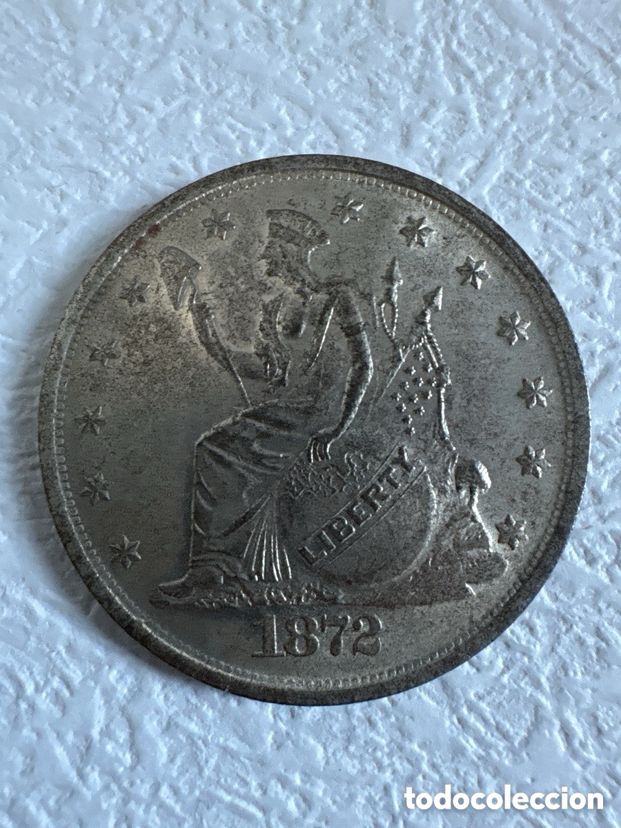 Replikate von Banknoten und M&uuml;nzen: moneda de 1 trade dollar estados unidos 1872 no plata replica bien hecha (A15)