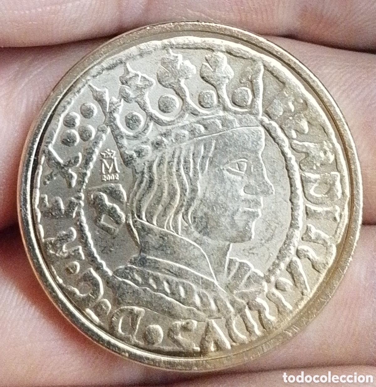 Reproducciones billetes y monedas: Fernando II 1 Principado Barcelona 1493 R&eacute;plica oficial FNMT con ba&ntilde;o de oro