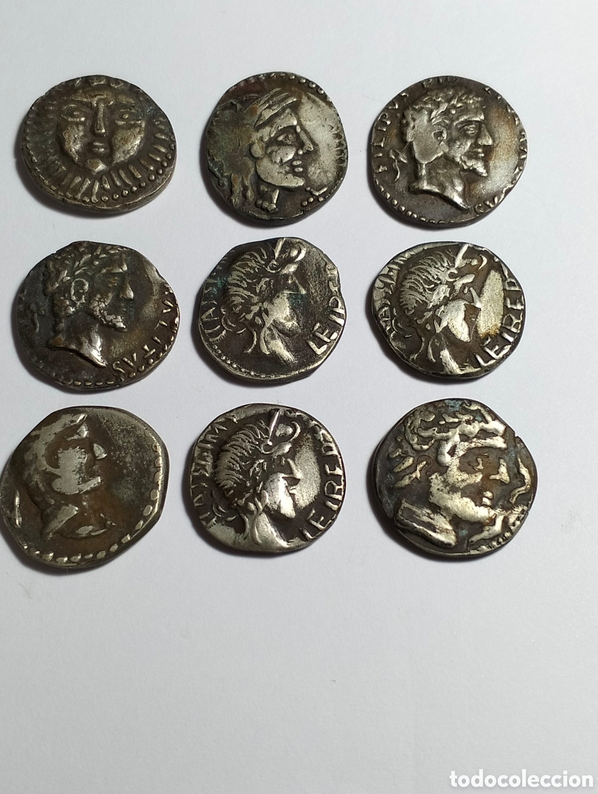 Replikate von Banknoten und M&uuml;nzen: Lote 9 monedas raras de Roma en plata.