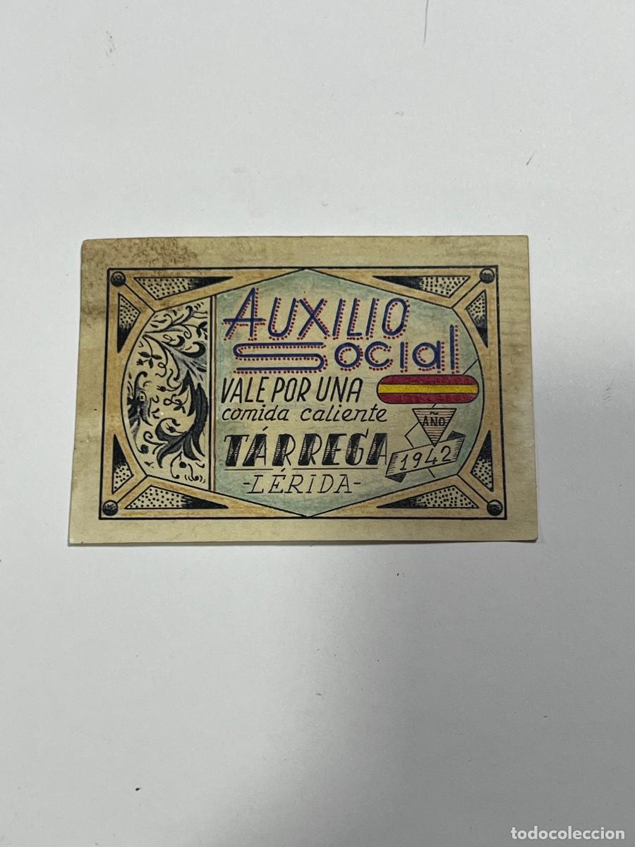 Reprodu&ccedil;&otilde;es notas e moedas: AUXILIO SOCIAL. VALE POR UNA COMIDA CALIENTE. T&Agrave;RREGA. L&Eacute;RIDA. 1942.