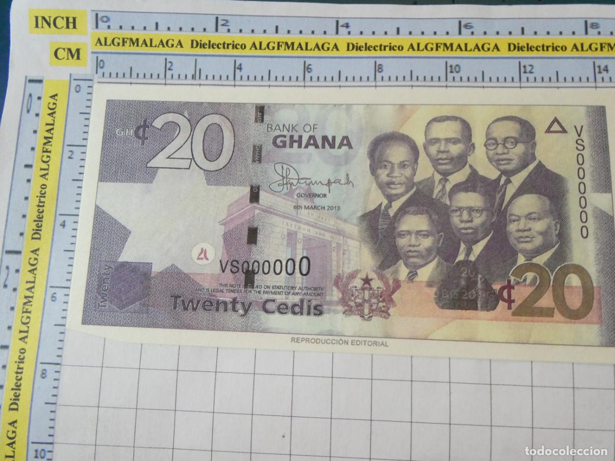 Reproducciones billetes y monedas: BILLETE FACS&Iacute;MIL. COLECCI&Oacute;N TODOS LOS BILLETES DEL MUNDO. 20 NUEVO CEDI GHANA 2013. 13
