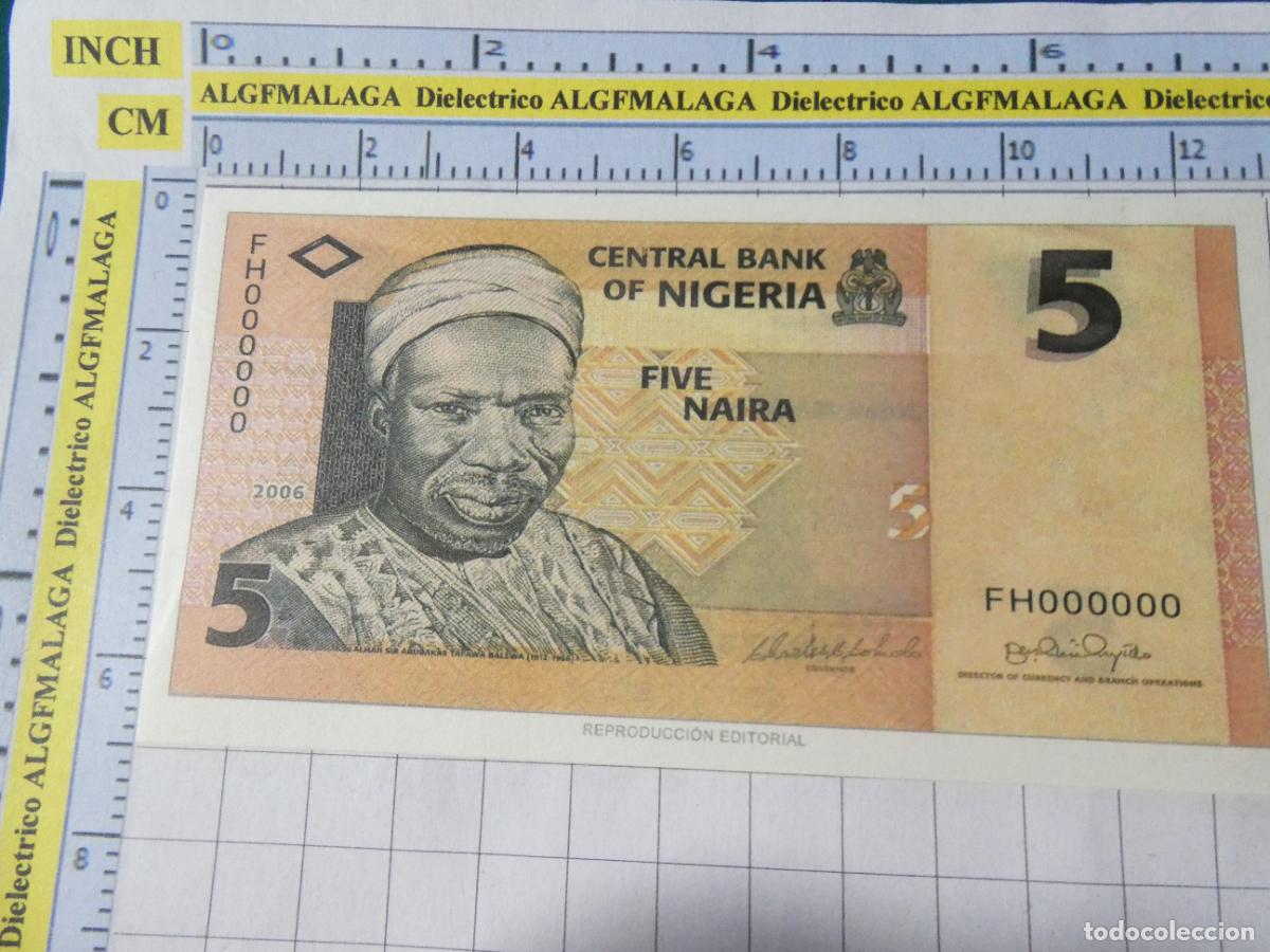 Reproducciones billetes y monedas: BILLETE FACS&Iacute;MIL. COLECCI&Oacute;N TODOS LOS BILLETES DEL MUNDO. 5 NAIRA NIGERIA 2006. 36