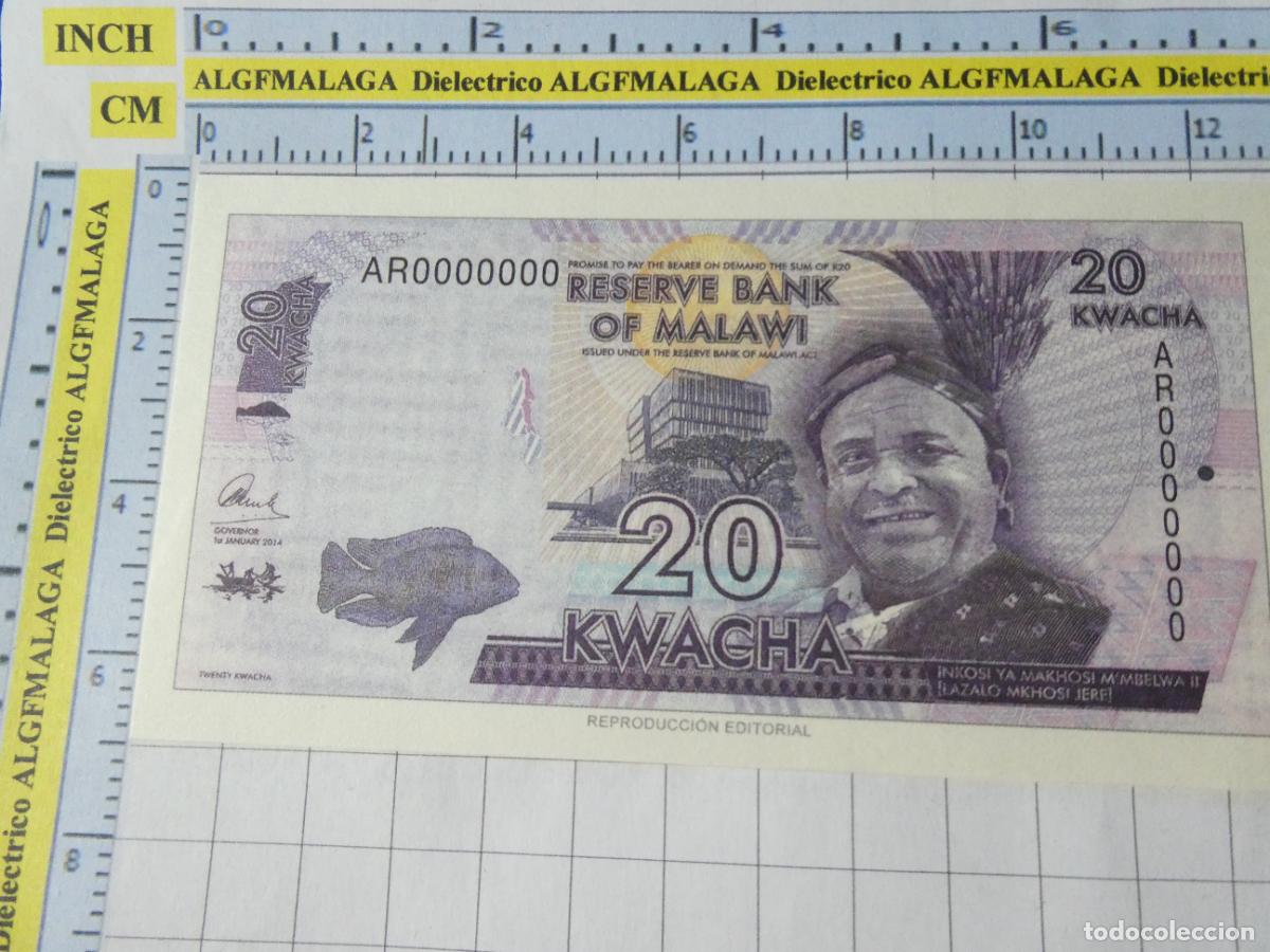 Reproducciones billetes y monedas: BILLETE FACS&Iacute;MIL. COLECCI&Oacute;N TODOS LOS BILLETES DEL MUNDO. 20 KWACHA MALAWI MALAUI 2014. 42
