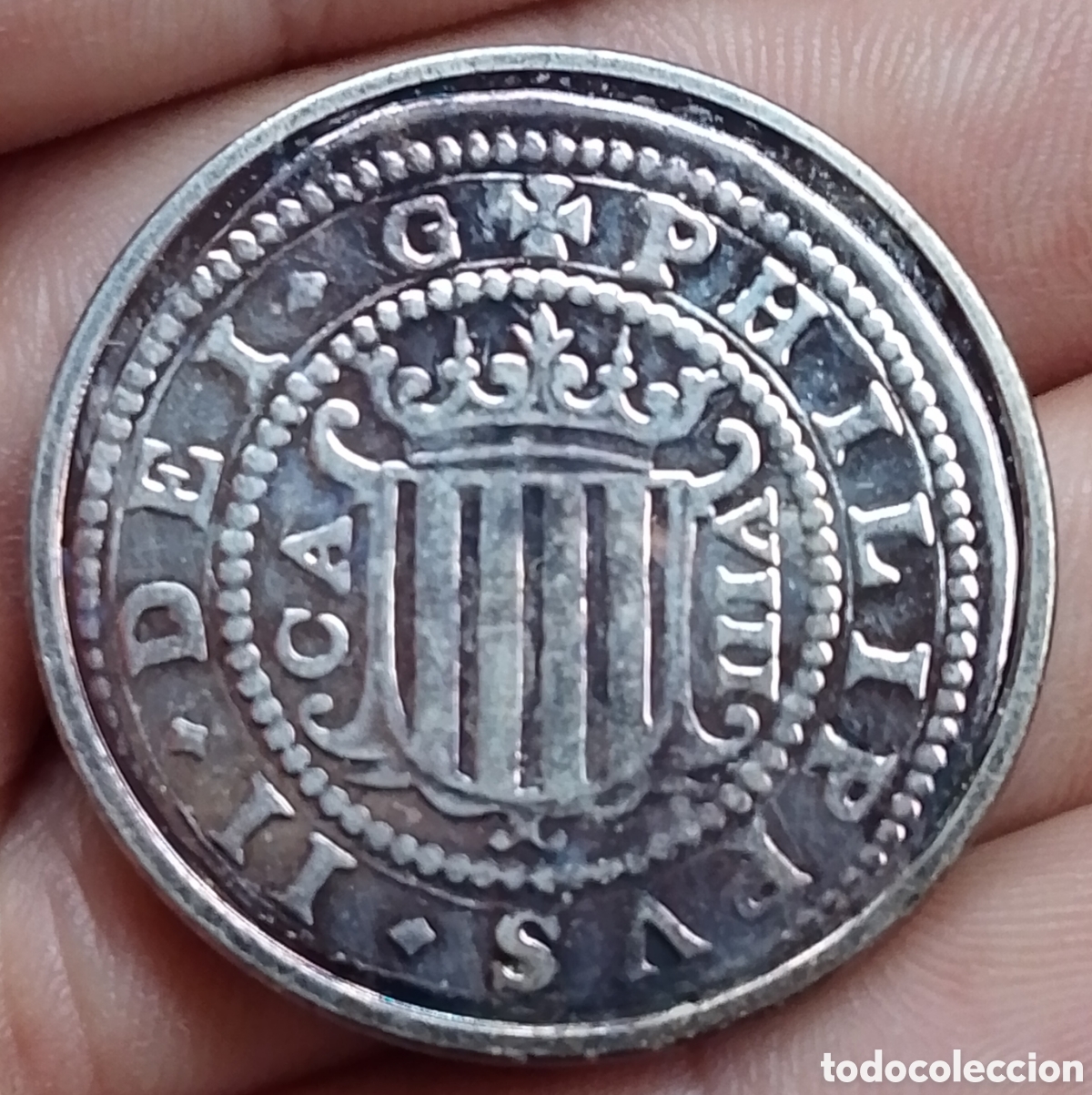Reproducciones billetes y monedas: Felipe II 8 Escudos Zaragoza Reproducci&oacute;n FNMT con ba&ntilde;o de plata