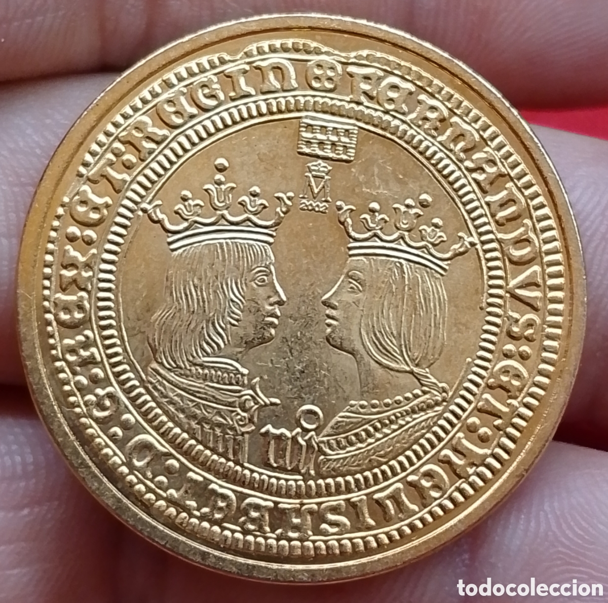 Reproducciones billetes y monedas: Reyes Cat&oacute;licos 4 excelentes Reproducci&oacute;n oficial FNMT con ba&ntilde;o de oro