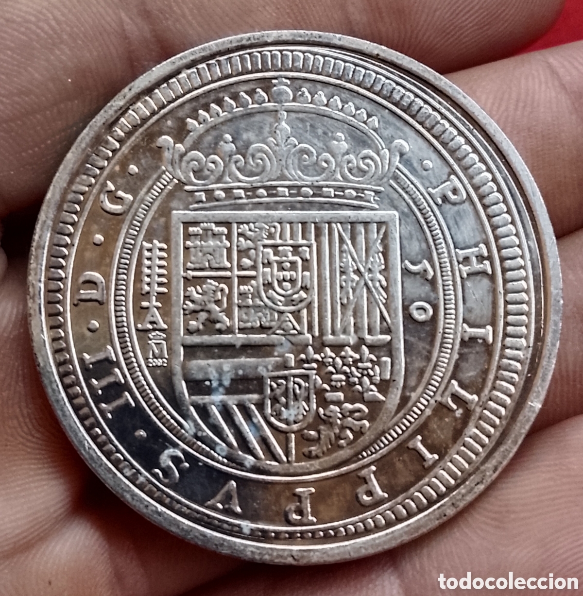 Reproducciones billetes y monedas: Felipe III 50 Reales Segovia Reproducci&oacute;n oficial FNMT con ba&ntilde;o de plata