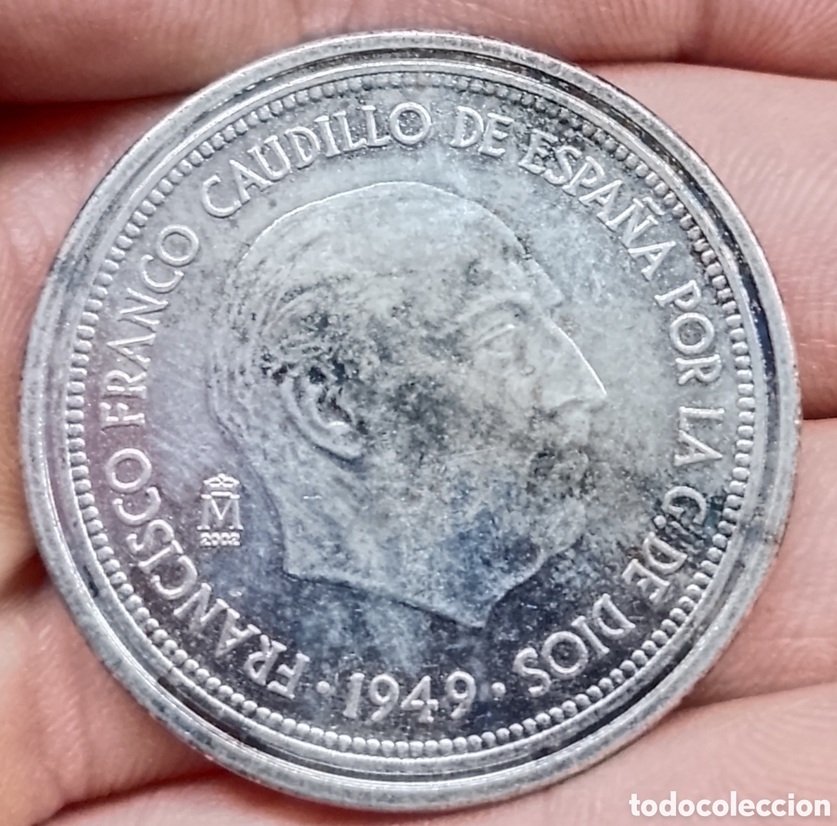 Reproducciones billetes y monedas: Francisco Franco 5 pesetas Reproducci&oacute;n oficial FNMT con ba&ntilde;o de plata