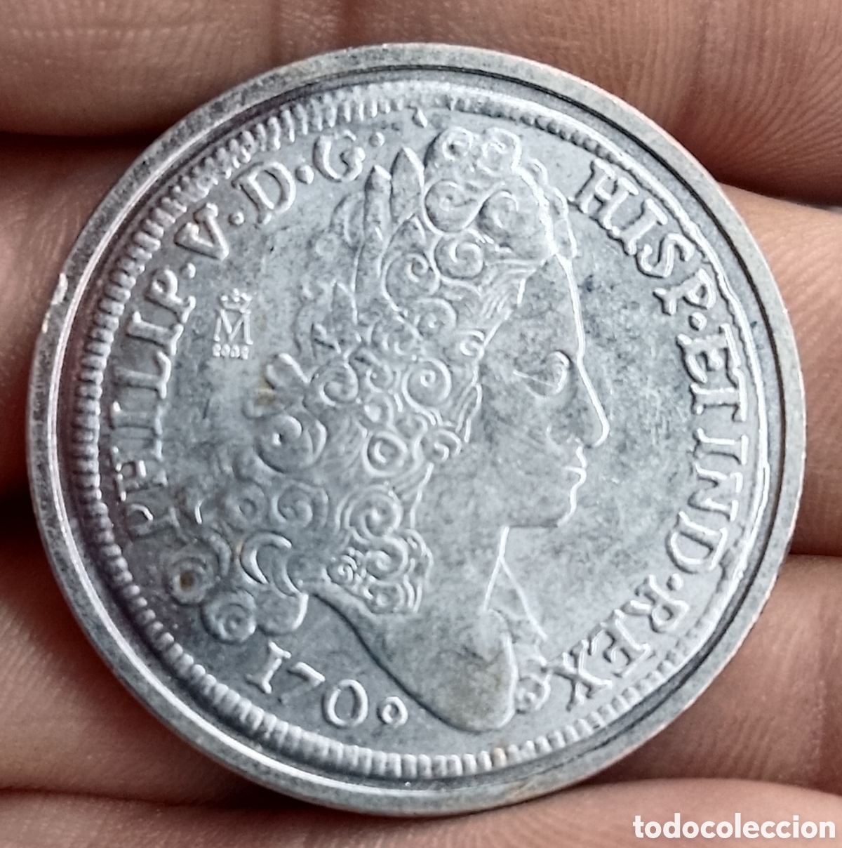 Reproducciones billetes y monedas: Felipe V 8 reales Reproducci&oacute;n oficial FNMT con ba&ntilde;o de plata