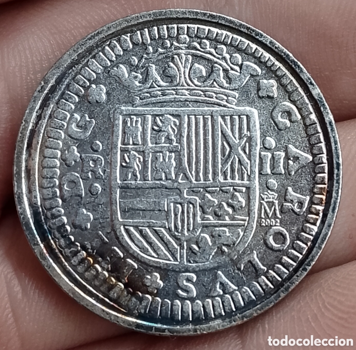 Reproducciones billetes y monedas: Carlos III 2 reales Barcelona Reproducci&oacute;n oficial FNMT con ba&ntilde;o de plata