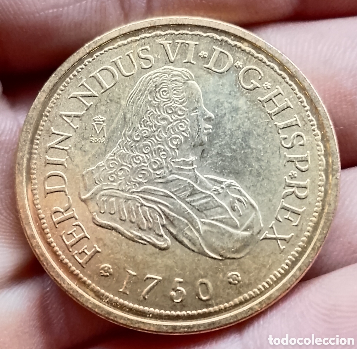 Reproducciones billetes y monedas: Fernando VI 8 Escudos Madrid Reproducci&oacute;n oficial FNMT con ba&ntilde;o de oro