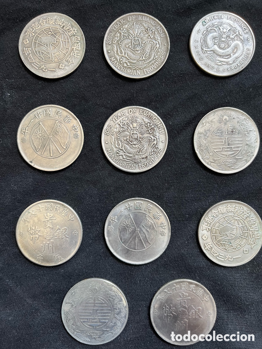 Reproducciones billetes y monedas: Gran colecci&oacute;n 11 Monedas Plata China (r&eacute;plicas)