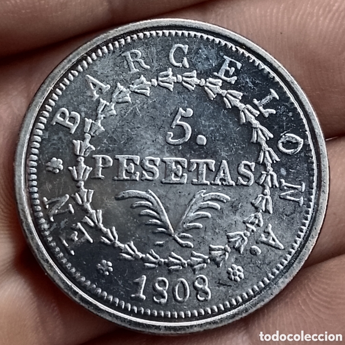 Reproducciones billetes y monedas: Jos&eacute; Napole&oacute;n 5 pesetas Barcelona Reproducci&oacute;n oficial FNMT con ba&ntilde;o de plata