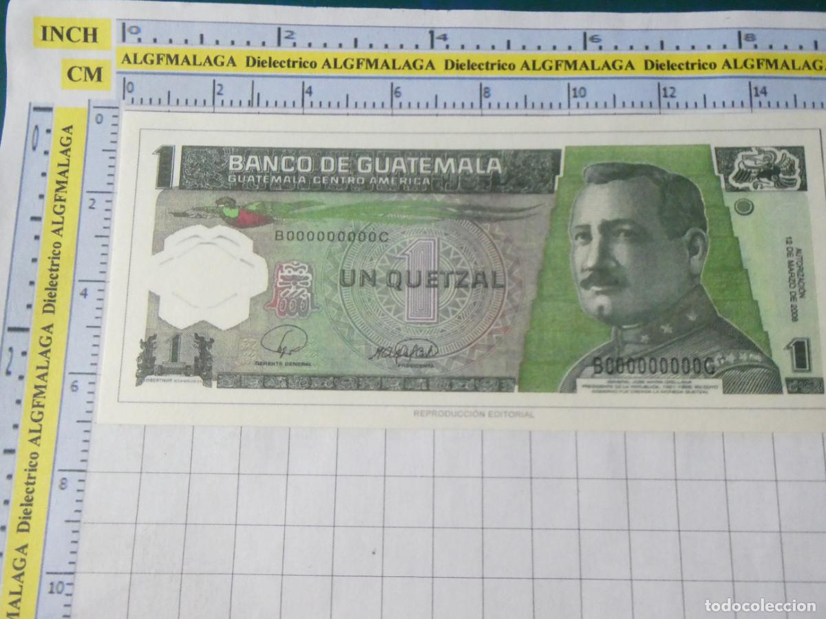 Reproducciones billetes y monedas: BILLETE FACS&Iacute;MIL. COLECCI&Oacute;N TODOS LOS BILLETES DEL MUNDO. 1 QUETZAL GUATEMALA 2008. 46