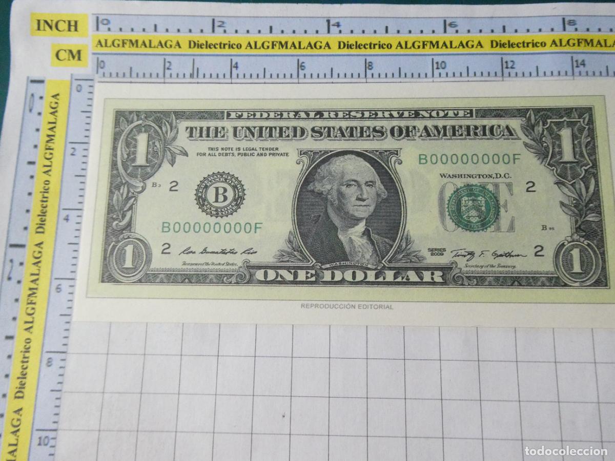 Reproducciones billetes y monedas: BILLETE FACS&Iacute;MIL. COLECCI&Oacute;N TODOS LOS BILLETES DEL MUNDO. 1 D&Oacute;LAR ESTADOS UNIDOS 2009. 48
