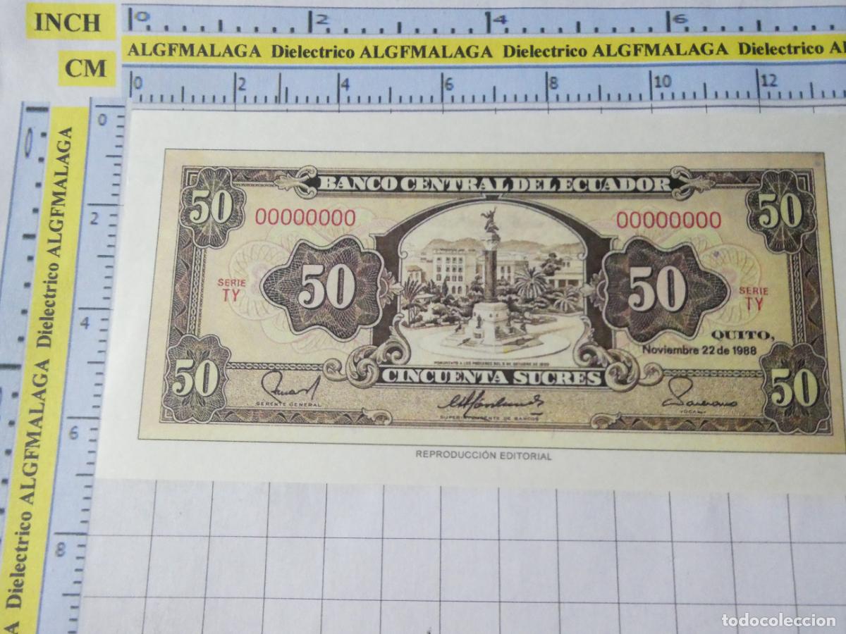 Reproducciones billetes y monedas: BILLETE FACS&Iacute;MIL. COLECCI&Oacute;N TODOS LOS BILLETES DEL MUNDO. 50 SUCRES ECUADOR 1988. 50