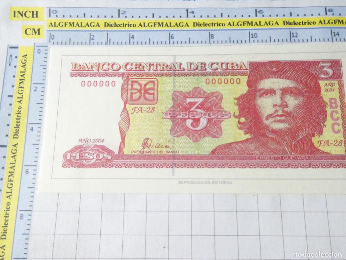 Reproducciones billetes y monedas: BILLETE FACS&Iacute;MIL. COLECCI&Oacute;N TODOS LOS BILLETES DEL MUNDO. 3 PESOS DE CUBA CHE GUEVARA 2004. 52
