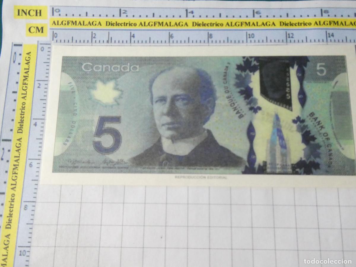Reproducciones billetes y monedas: BILLETE FACS&Iacute;MIL. COLECCI&Oacute;N TODOS LOS BILLETES DEL MUNDO. 5 D&Oacute;LARES CANAD&Aacute; 2013. 56