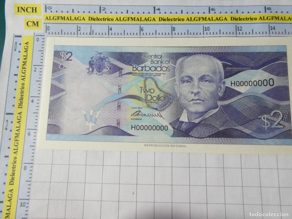 Reproducciones billetes y monedas: BILLETE FACS&Iacute;MIL. COLECCI&Oacute;N TODOS LOS BILLETES DEL MUNDO. 2 D&Oacute;LARES DE BARBADOS 2015. 60