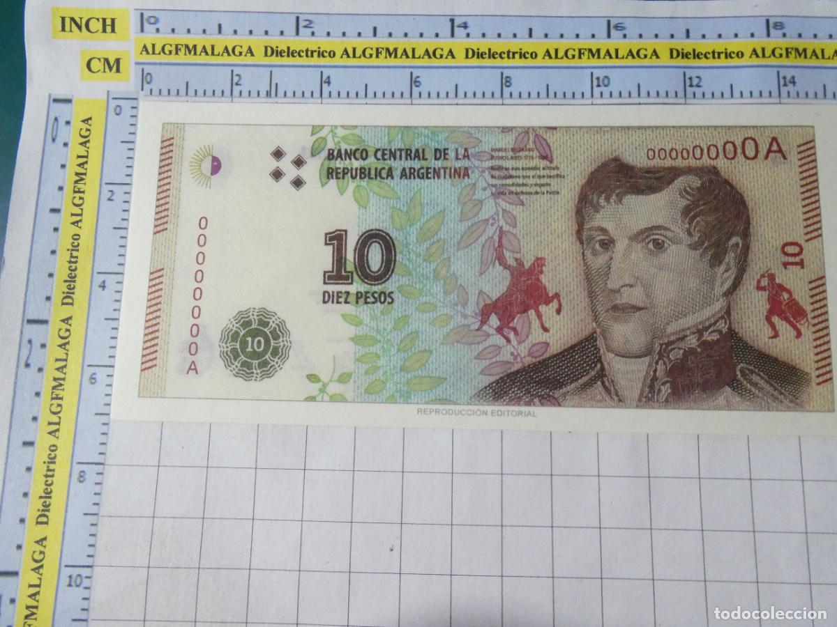 Reproducciones billetes y monedas: BILLETE FACS&Iacute;MIL. COLECCI&Oacute;N TODOS LOS BILLETES DEL MUNDO. 10 PESOS ARGENTINA 2016. 62