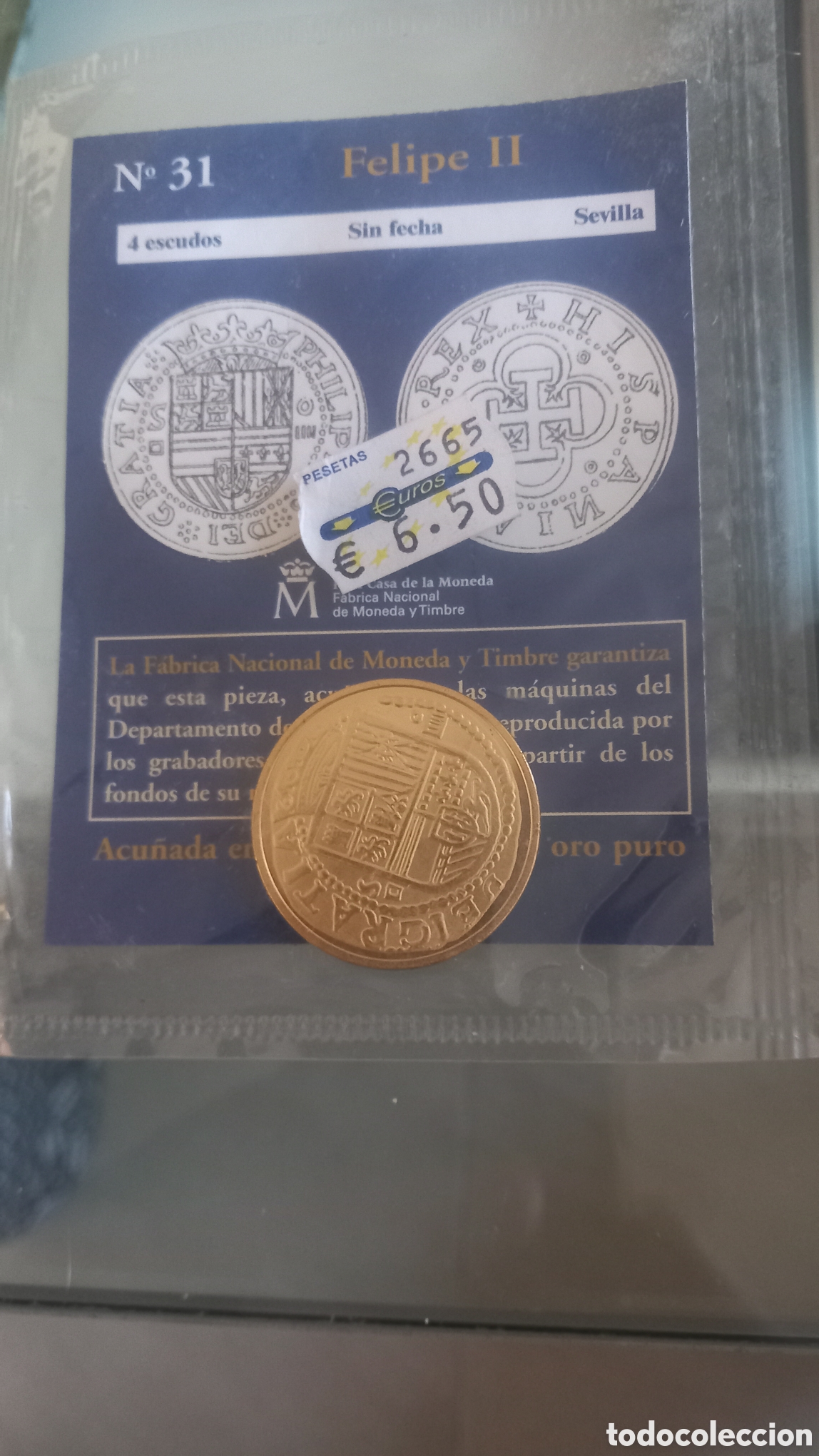 Reproducciones billetes y monedas: Del real a la peseta 4 Escudos Felipe II