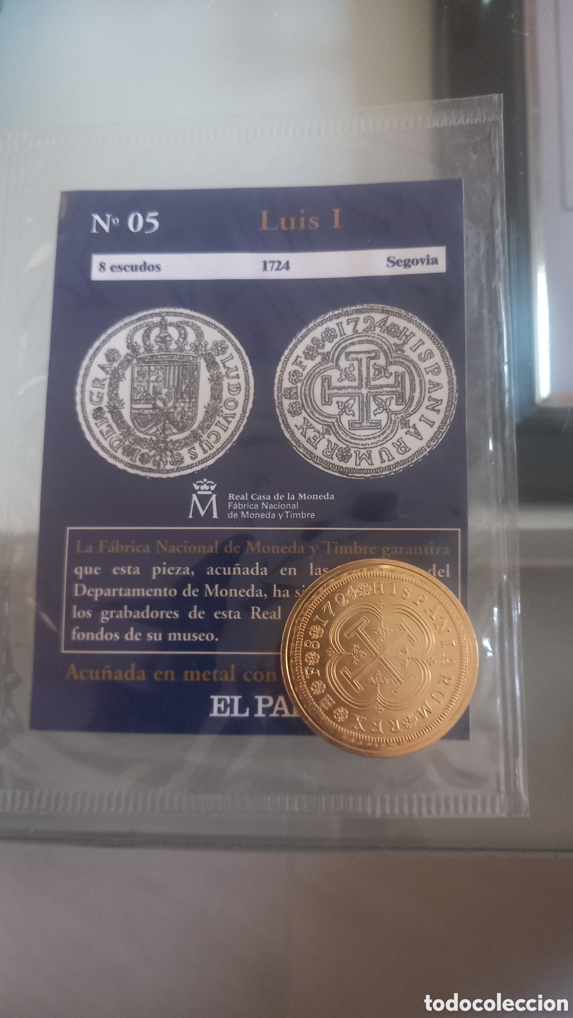 Reproducciones billetes y monedas: del real a la peseta 8 escudos Luis I