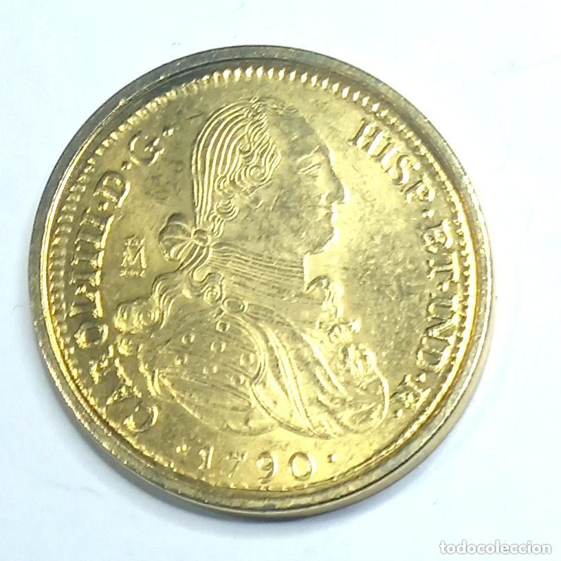 Reproducciones billetes y monedas: R&eacute;plica moneda de Carlos IV - ba&ntilde;o oro de 24 kt. ,Ceca Real Casa de la Moneda