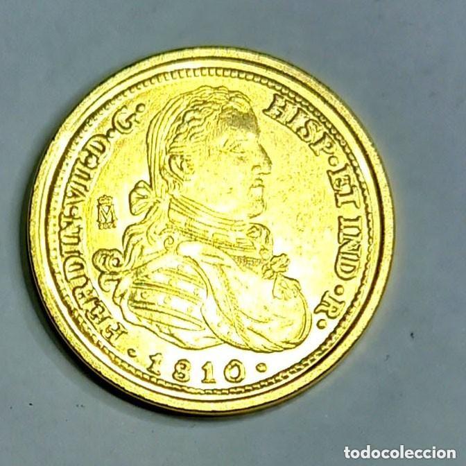 Reproducciones billetes y monedas: R&eacute;plica moneda de Fernando VII - ba&ntilde;o oro de 24 kt. ,Ceca Real Casa de la Moneda