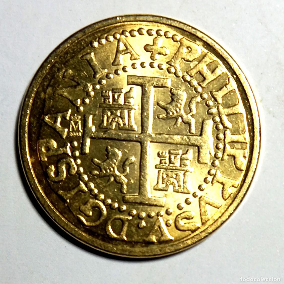 Reproducciones billetes y monedas: R&eacute;plica moneda de Felipe V- ba&ntilde;o oro de 24 kt. ,Ceca Real Casa de la Moneda