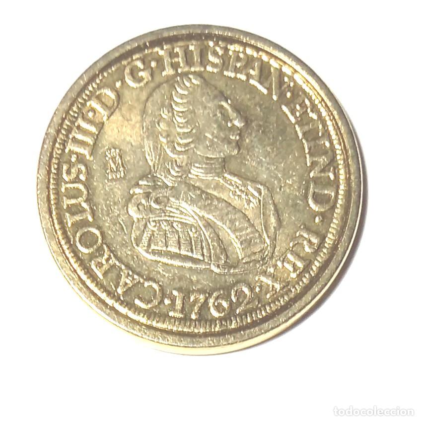 Reproducciones billetes y monedas: R&eacute;plica moneda de Carlos III- ba&ntilde;o oro de 24 kt. ,Ceca Real Casa de la Moneda