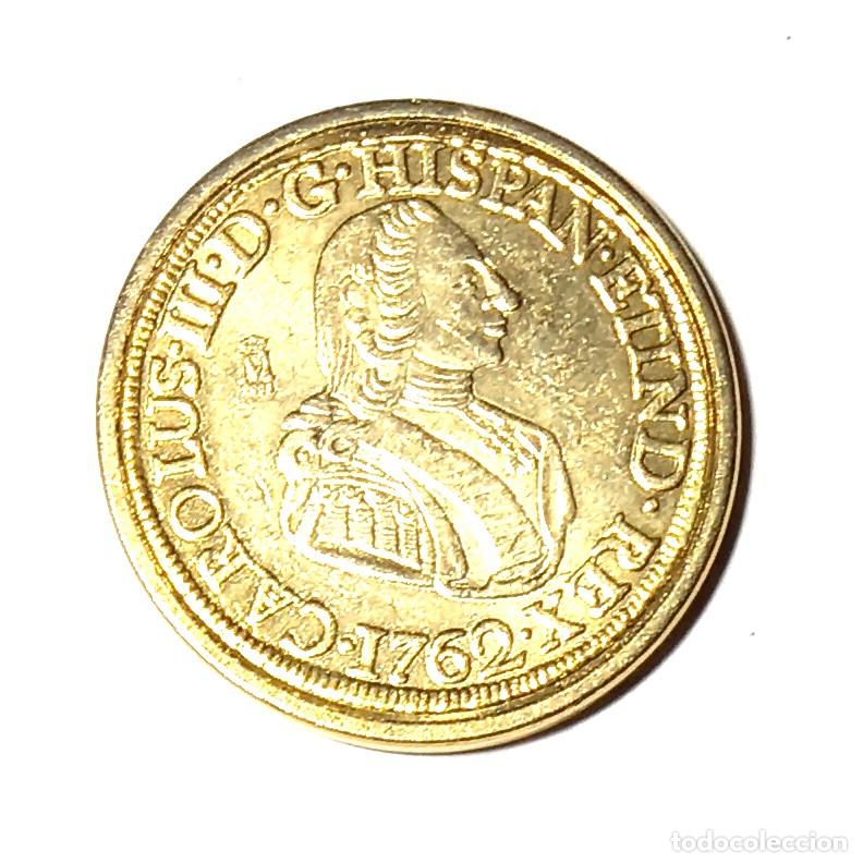 Reproducciones billetes y monedas: R&eacute;plica moneda de Carlos III- ba&ntilde;o oro de 24 kt. ,Ceca Real Casa de la Moneda