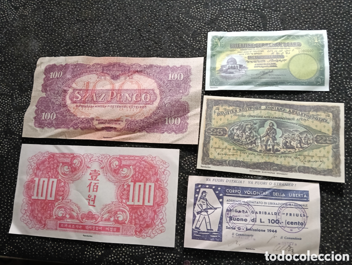 Reproducciones billetes y monedas: 5 Reproducci&oacute;nes de billetes relacionados con la Segunda Guerra Mundial y su historia