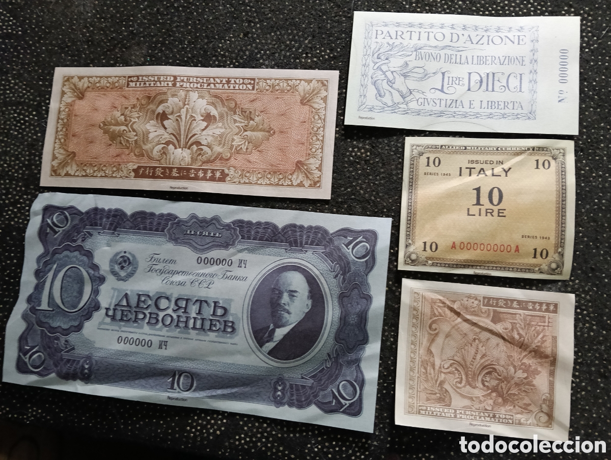 Reproducciones billetes y monedas: 5 Reproducci&oacute;nes de billetes relacionados con la Segunda Guerra Mundial y su historia