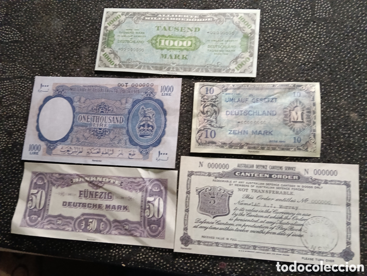 Reproducciones billetes y monedas: 5 Reproducci&oacute;nes de billetes relacionados con la Segunda Guerra Mundial y su historia
