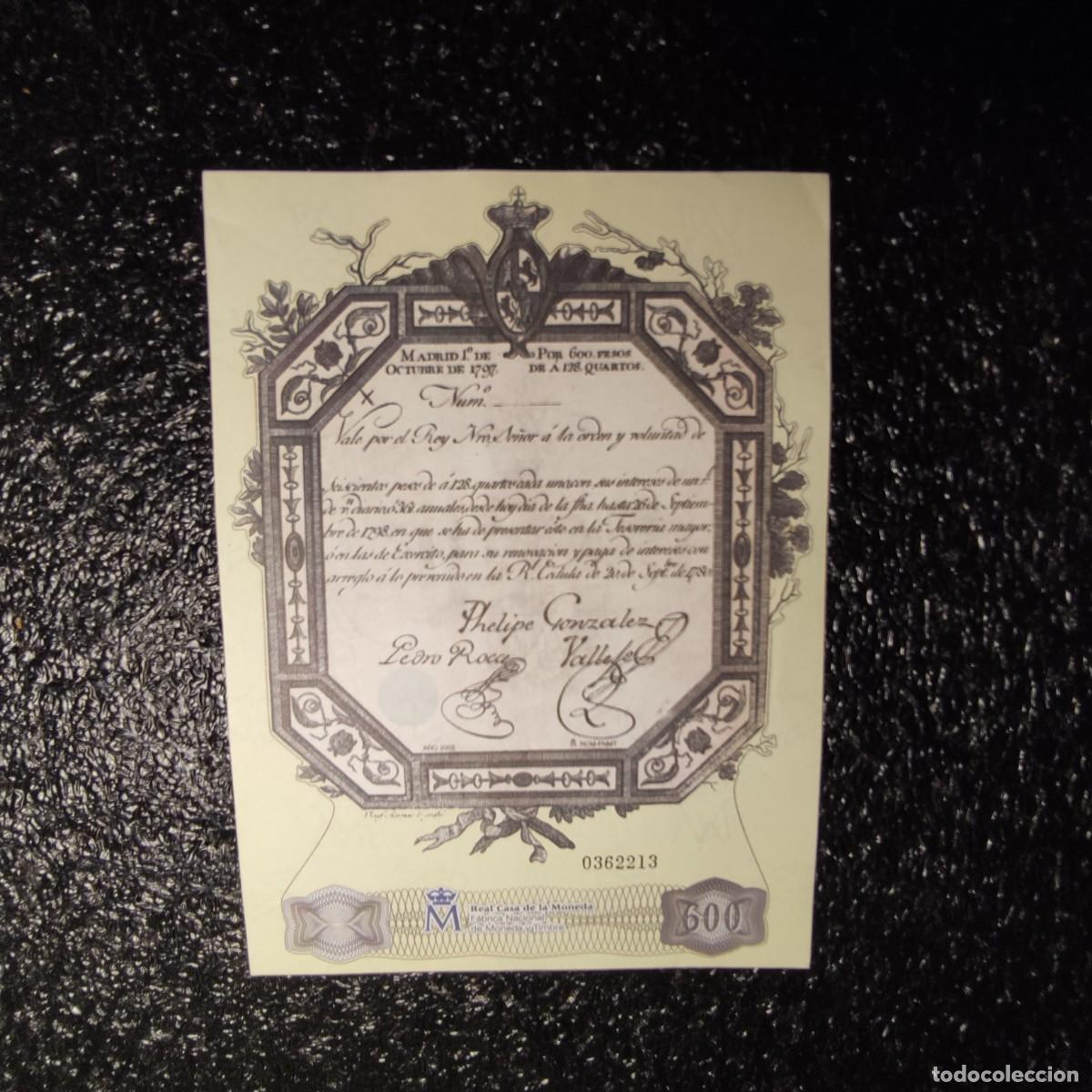 Reproducciones billetes y monedas: BILLETE DE ESPA&Ntilde;A FACS&Iacute;MIL ** 600 PESOS * COL.TODOS LOS BILLETES DE LA PESETA 1874 1992* JUANI
