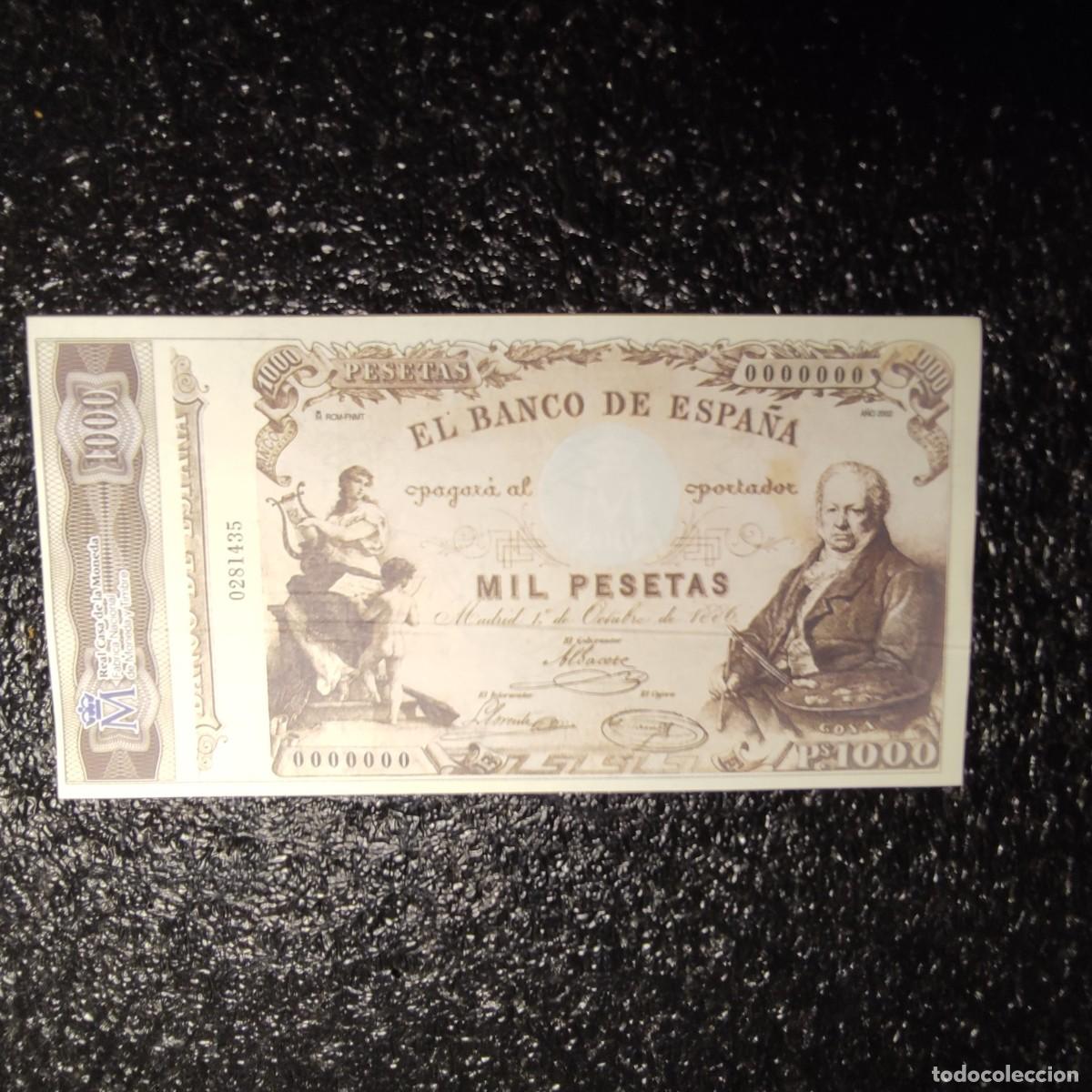 Reproducciones billetes y monedas: BILLETE DE ESPA&Ntilde;A FACS&Iacute;MIL* 1000 PESETAS 1874* COL.TODOS LOS BILLETES DE LA PESETA 1874 1992* JUANI