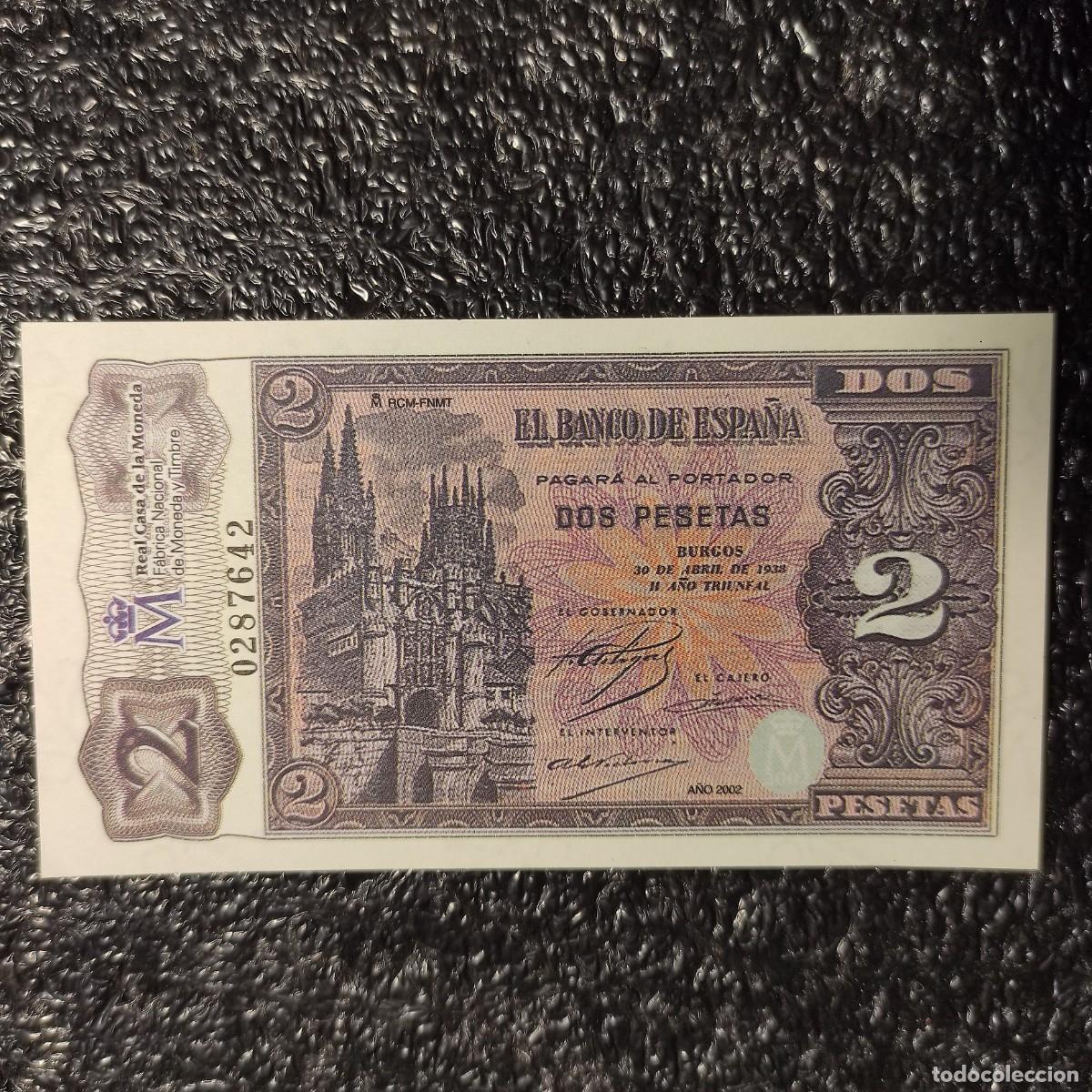 Reproducciones billetes y monedas: BILLETE DE ESPA&Ntilde;A FACS&Iacute;MIL* 2 PESETAS 1938 * COL.TODOS LOS BILLETES DE LA PESETA 1874 1992* juani