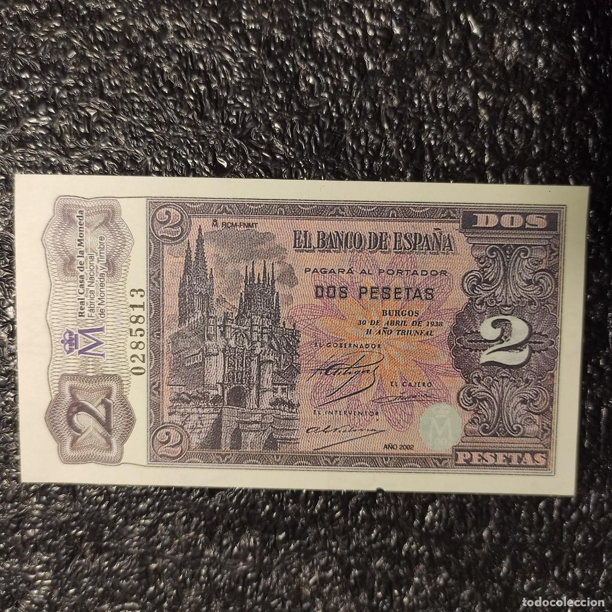Reproducciones billetes y monedas: BILLETE DE ESPA&Ntilde;A FACS&Iacute;MIL* 2 PESETAS 1938 * COL.TODOS LOS BILLETES DE LA PESETA 1874 1992* juani