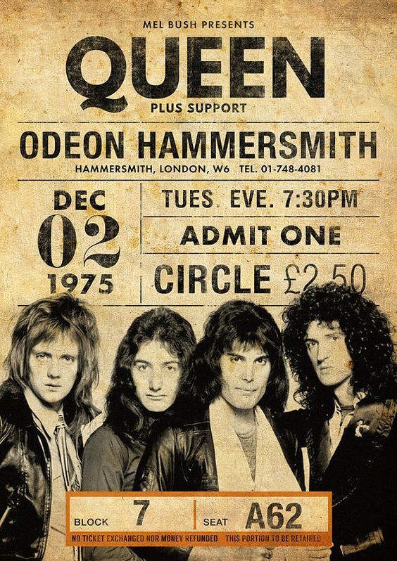 Poster collecting : queen - Live at Hammersmith Odeon 2 dec. 1975 / CARTEL CONCIERTO 30X40