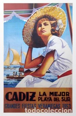 Coleccionismo de carteles: REPRODUCCION CARTEL CADIZ. GRANDES FIESTAS VERANIEGAS 1953. 24x39,2cm. LAMIGRANCADIZ-009