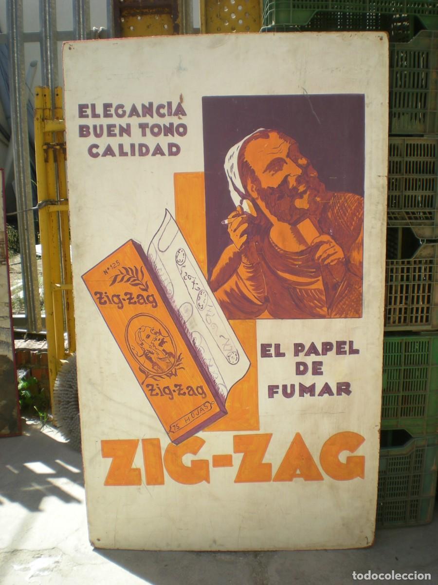 Coleccionismo de carteles: Reproducci&oacute;n cartel pintado sobre tablex tabacos Zig Zag muy grande medida 170X100 cms.